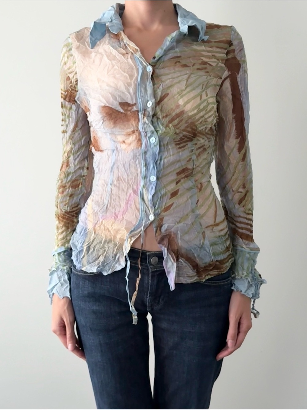 Y2K Didier pakakian 100% silk ombre print blouse